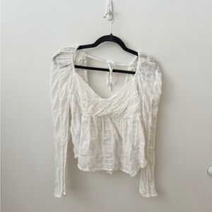 Free People White Ruched Blouse